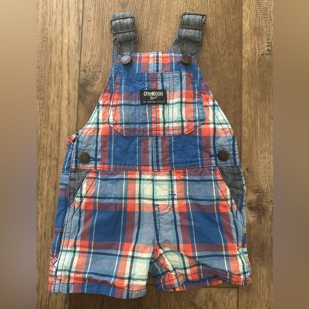 OshKosh B'gosh Colorful Plaid Infant Overalls, Blue, White, Red, Patriotic, 6m